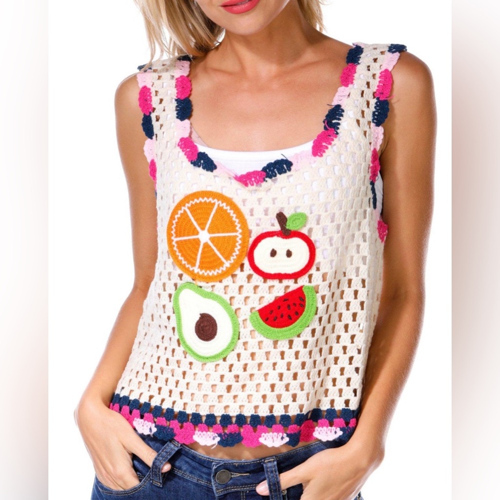 Women’s Crochet Fruit Cropped Tank NWT - Picture 4 of 4